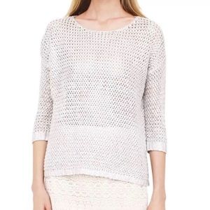 Club Monaco Cream Open-Knit Scoop Neck Sweater